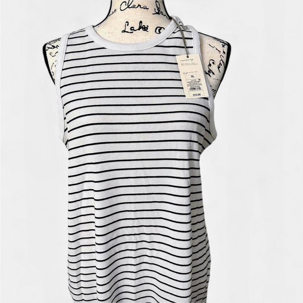 A New Day White and Black Striped Rib Racer Shift Dress